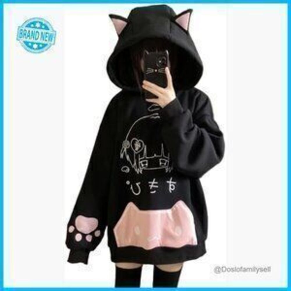 Y2K Harajuku Anime Cat Ear Hoodie Oversized Preppy Streetwear Kawaii Sweatshirt